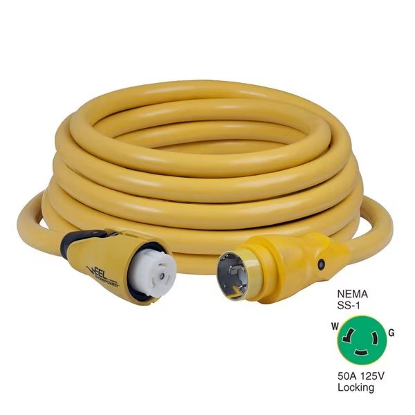 CS503-50 EEL 50A 125V Shore Power Cordset - 50' - Yellow, Marinco, Mfr#: CS503-50