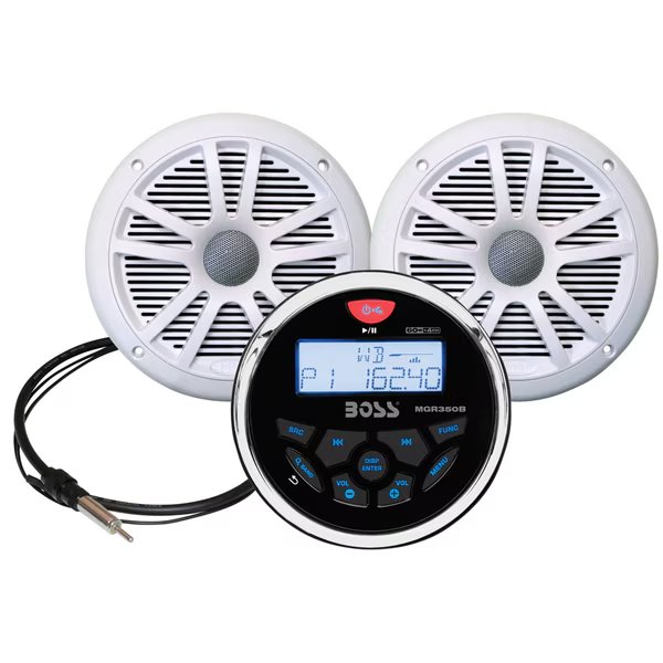 MCKGB350W.6 Combo-Marine Gauge Radio w/Antenna-2 6.5" Speakers-White, Boss Audio, Mfr#: MCKGB350W.6