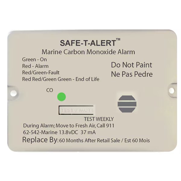Carbon Monoxide Alarm w/Relay-12V-62-542-Marine-RLY-NC-Flush Mnt-White, Safe-T-Alert, Mfr#: 62-542-MARINE-RLY-NC