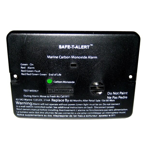 62 Series Carbon Monoxide Alarm-12V-62-542-Marine-Flush Mount-Black, Safe-T-Alert, Mfr#: 62-542-MARINE-BLK