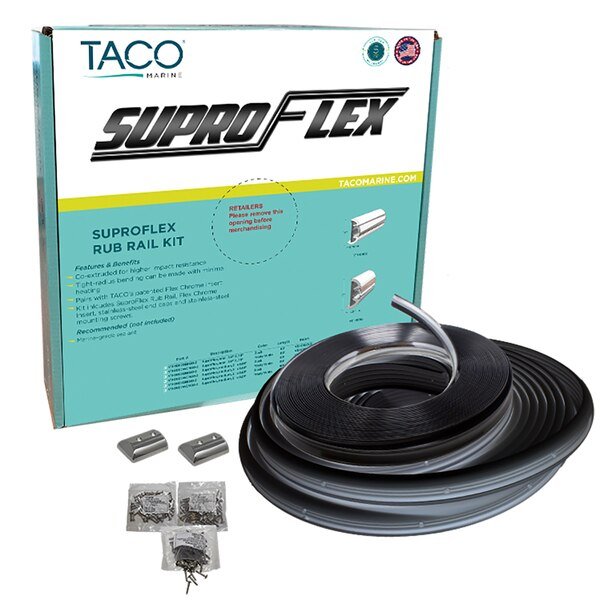 SuproFlex Rub Rail Kit-Black w/Flex Chrome Insert-2"H x 1.2"W x 80L, Taco Marine, Mfr#: V11-9990BBK80-2