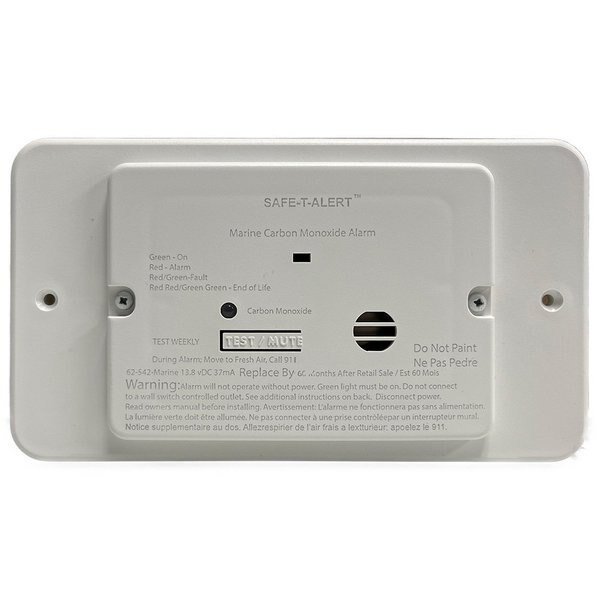 62 Series Marine Carbon Monoxide - White - Flush Mount - 12V w/Relay   Trim Ring, Safe-T-Alert, Mfr#: 62-542-TR-WT