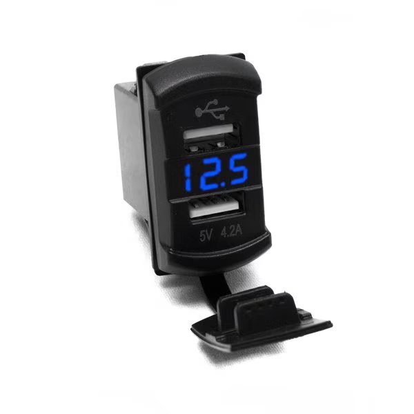 Rocker Switch-Sized Dual-Port Usb/Voltage Gauge W/ Blue Digital Led, Race Sport, Mfr#: RS50887B