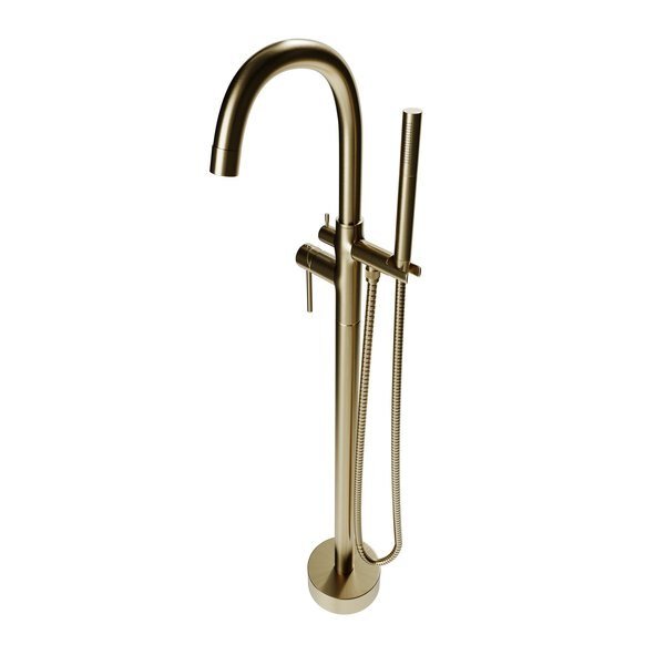 Neptune Freestanding Brushed Gold Gooseneck Tub Filler Faucet with Standard Handle, Castello Usa, Mfr#: CB-F04-BG