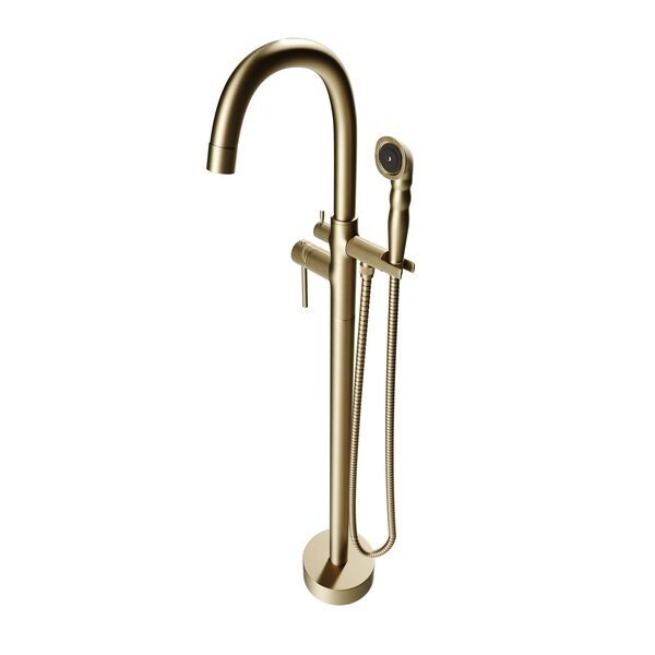 Neptune Freestanding Brushed Gold Gooseneck Tub Filler Faucet with Breeze Handle, Castello Usa, Mfr#: CB-F04-BG-J0806