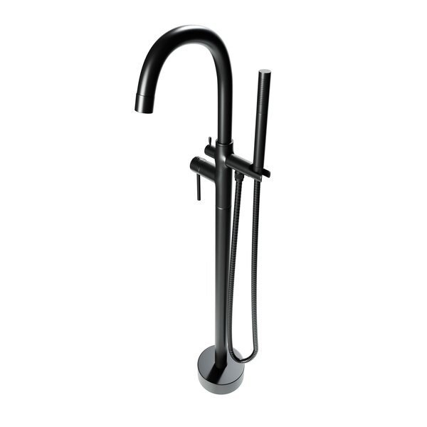 Neptune Freestanding Matte Black Gooseneck Tub Filler Faucet with Standard Handle, Castello Usa, Mfr#: CB-F04-MB