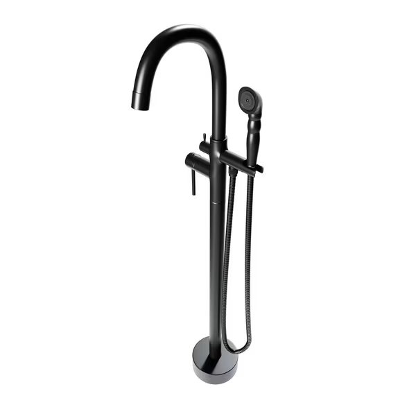 Neptune Freestanding Matte Black Gooseneck Tub Filler Faucet with Breeze Handle, Castello Usa, Mfr#: CB-F04-MB-J0806