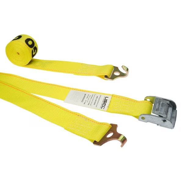 2" x 12' Yellow Cam Strap w/ Plate Trailer F-Hooks, Us Cargo Control, Mfr#: C312FNH1012-Y