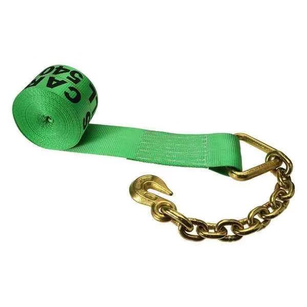 4" x 27' Winch strap with Chain Extension, Us Cargo Control, Mfr#: 427CE-GRN