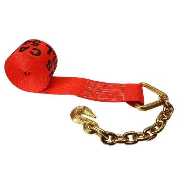 4" x 30' Red Winch Strap with Chain Extension, Us Cargo Control, Mfr#: 430CE-R