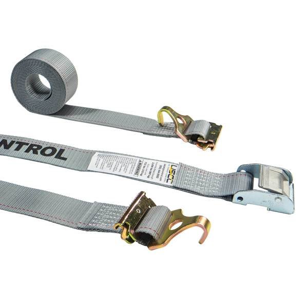 2" x 16' Gray Cam Buckle Strap w/ F Hook & Spring E Fitting, Us Cargo Control, Mfr#: C316SEFFNH-GRY