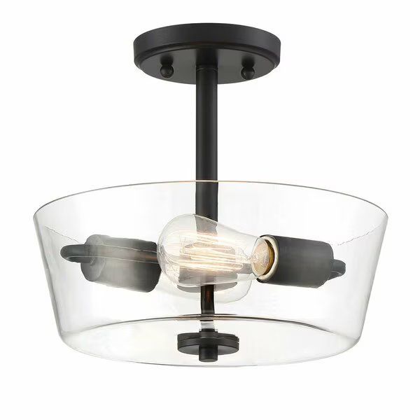 Westin 12in 2-Light Matte Black Modern Industrial Ceiling Light Semi Flush Mount, Designers Fountain, Mfr#: 95711-MB