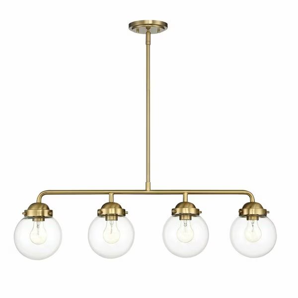 Knoll 60 Watt 4 Light Brushed Gold Pendant with Clear Glass Shades, Designers Fountain, Mfr#: 95938-BG