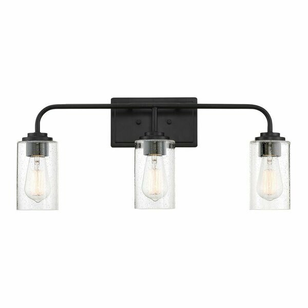 Logan 24.5in 3-Light Matte Black Transitional Indoor Vanity Light with Clear Seedy Glass Shades, Designers Fountain, Mfr#: 96403-MB