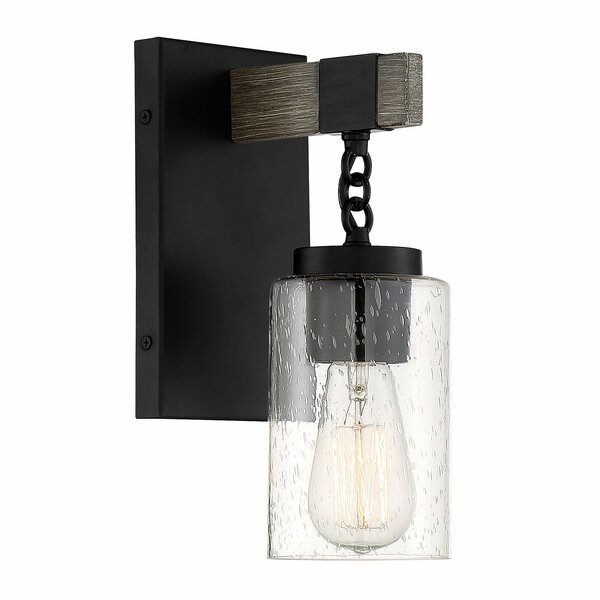 Fulton 4.5in 1-Light Matte Black Industrial Indoor Wall Sconce with Clear Seedy Glass Shade, Designers Fountain, Mfr#: D202M-1B-MB