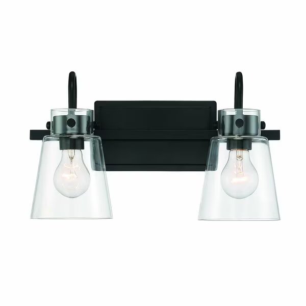 Inwood 16in 2-Light Matte Black Modern Indoor Vanity Light with Clear Glass Shades, Designers Fountain, Mfr#: D214M-2B-MB