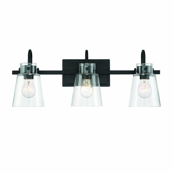 Inwood 24in 3-Light Matte Black Modern Indoor Vanity Light with Clear Glass Shades, Designers Fountain, Mfr#: D214M-3B-MB