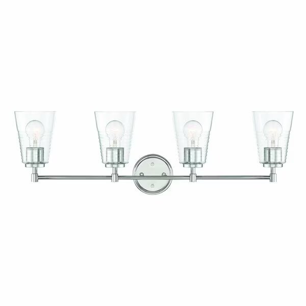 Ingo 33.5in 4-Light Polished Nickel Modern Indoor Vanity Light with Clear Ribbed Glass Shade, Designers Fountain, Mfr#: D230M-4B-PN