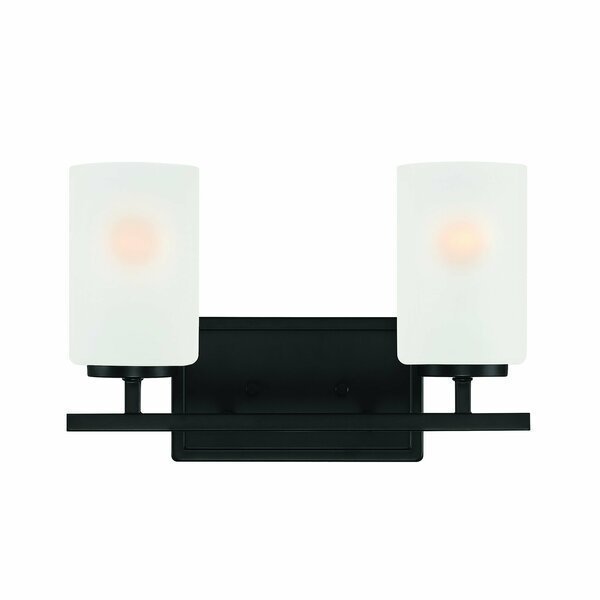 Carmine 14in 2-Light Matte Black Modern Indoor Vanity Light with Etched Glass Shades, Designers Fountain, Mfr#: D239M-2B-MB
