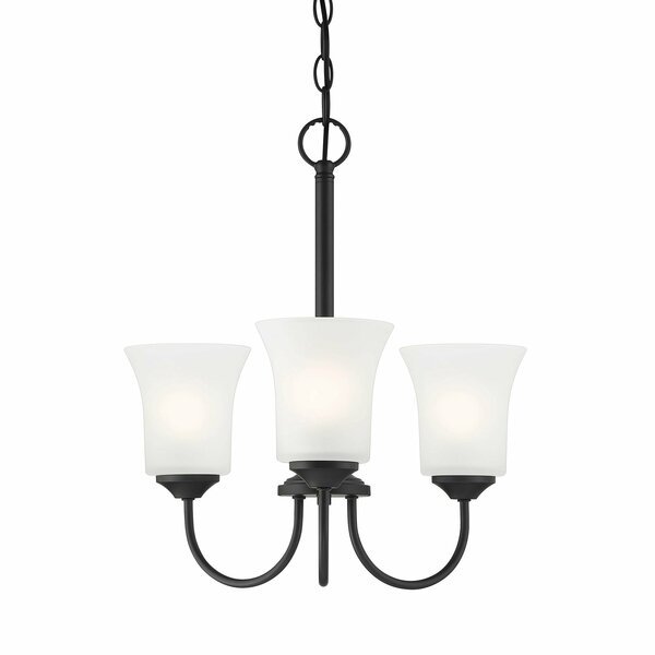 Bronson 3 Light Classic Matte Black with Frosted Glass Shades Chandelier For Dining Rooms, Designers Fountain, Mfr#: D278M-3CH-MB