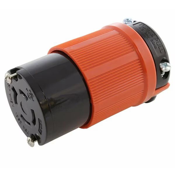 L15-20R 20A 250V 3-Phase 4-Prong Locking Female Connector with UL, C-UL in Orange, Ac Works, Mfr#: ASL1520R
