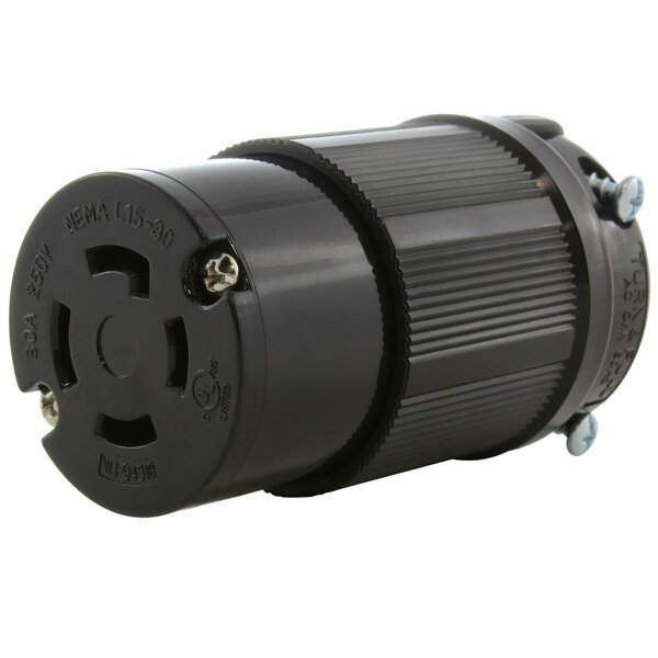 NEMA L15-30R 3-Phase 30A 250V 4-Prong Locking Female Connector UL C-UL Approval in Black, Ac Works, Mfr#: ASL1530R-BK