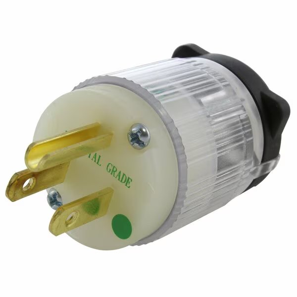 NEMA 5-15P 15A 125V Medical/Hospital Grade Plug with UL, C-UL Approval in Clear, Ac Works, Mfr#: ASMD515P-CL