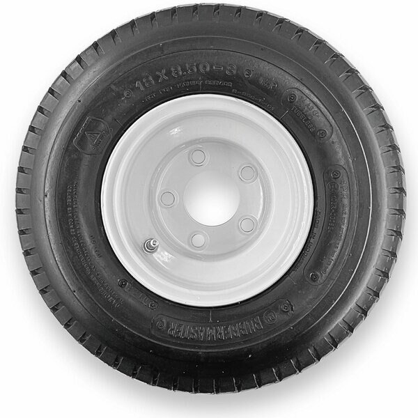 Rubbermaster 18x8.50-8 4 Ply Turf Tire and 5 on 4.5 Stamped Wheel Assembly, Rubbermaster - Steel Master, Mfr#: 599003