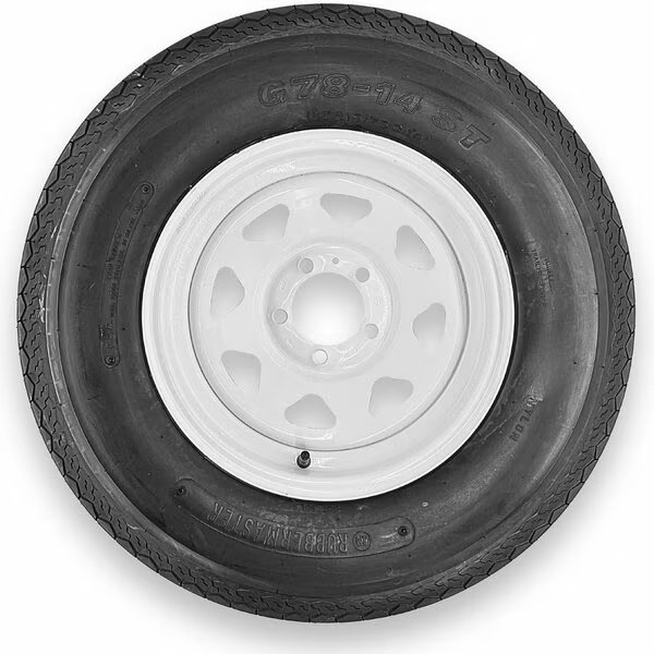 Rubbermaster G78-14 ST215/75D14 6 Ply Highway Rib Tire and 5 on 4.5 Eight Spoke Wheel Assembly, Rubbermaster - Steel Master, Mfr#: 599235