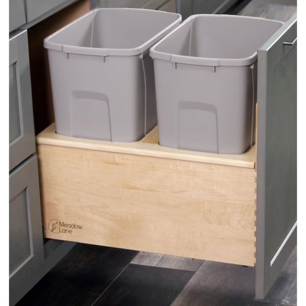 Trash Can, Grey, Maple Wood, Meadow Lane, Mfr#: ML.1401.01.MA.GY-SB-B