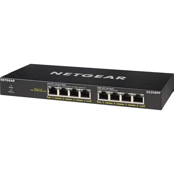 8 Port Gig Unmanaged PoE, GS308PP100NAS, Netgear, Mfr#: GS308PP-100NAS