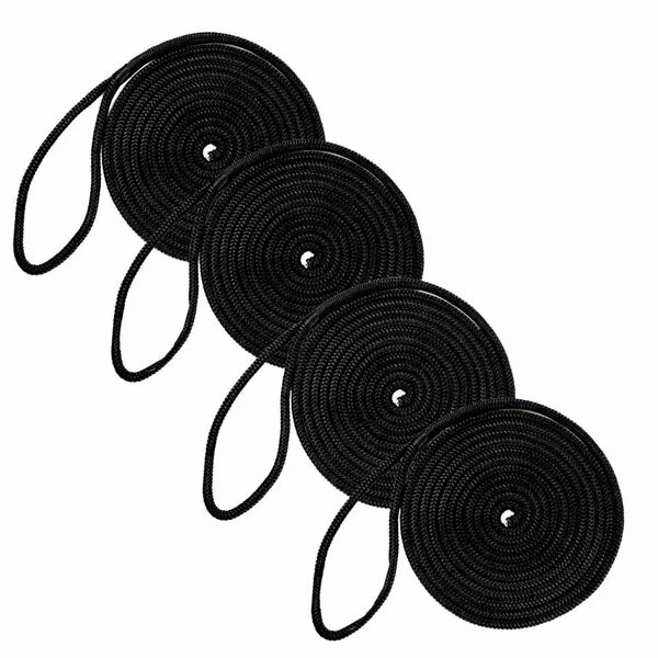 1/2in X 15' Double-Braided Nylon Dock Line, Black, 4PK, Dc Cargo, Mfr#: 1215MRK-4
