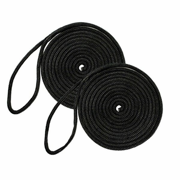 1/2in X 20' Double-Braided Nylon Dock Line, Black, 2PK, Dc Cargo, Mfr#: 1220MRK-2