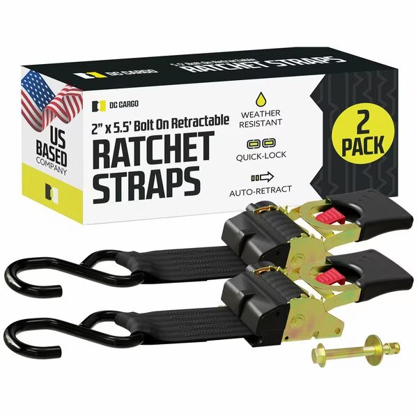 2in X 5.5' Bolt-On Retractable Ratchet Straps, 2PK, Dc Cargo, Mfr#: 255RRBO-2