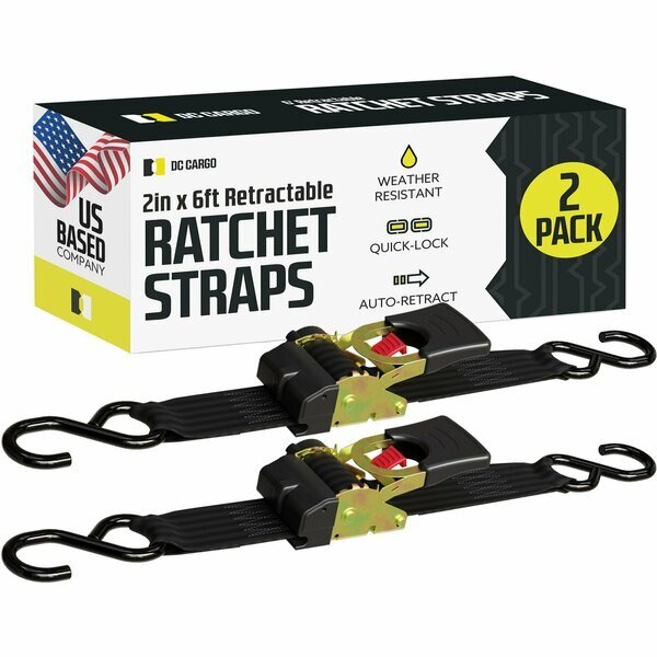 2in X 6' Retractable Ratchet Straps, 2PK, Dc Cargo, Mfr#: 26RRSSH-2
