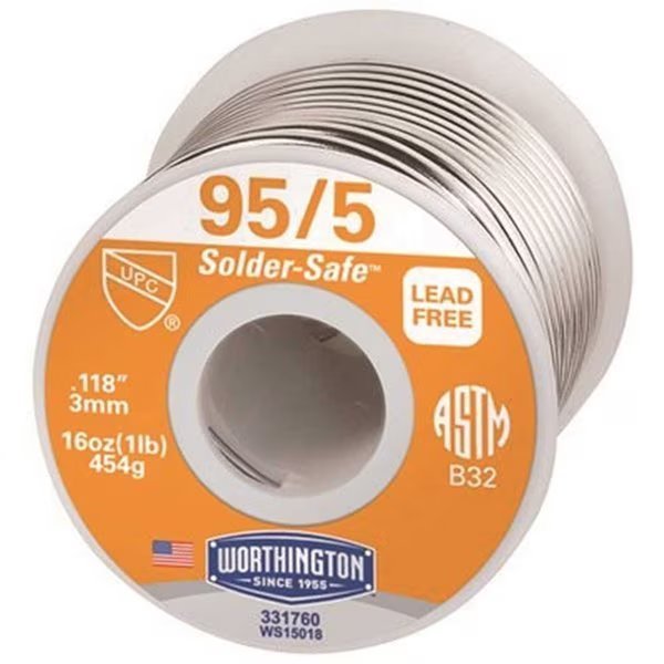 16 oz. 0.118 in. 95/5 Lead-Free Solder, Worthington, Mfr#: 331760