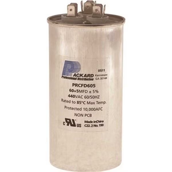 Titan 440/370-Volt 40+7.5 MFD Round Pro Run Capacitor, Packard, Mfr#: TRCFD4075