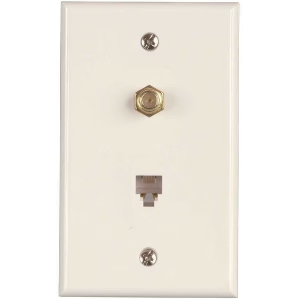 1-Gang CATV F-Type Connector and Phone Jack with Wall Plate, Thermoplastic, White, 10PK, Westek, Mfr#: TWRJ11RG6W-10