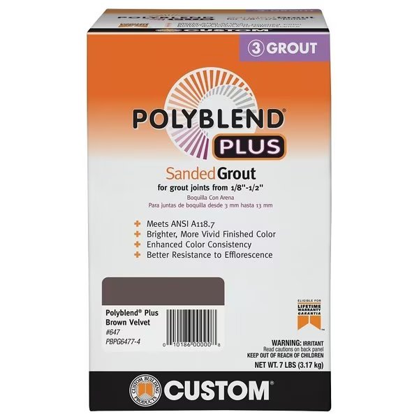 Polyblend Plus Sanded Grout, Solid Powder, Characteristic, Brown Velvet, 7 lb Box, Custom Building Products, Mfr#: PBPG6477-4