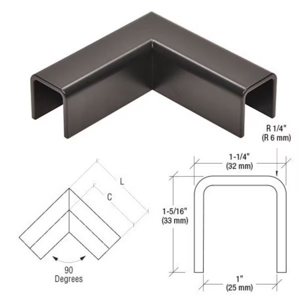 Matte Black 90 Degree Horizontal Corner for 11 Gauge Low Profile Cap Railings, Cr Laurence, Mfr#: GRL107HMBL