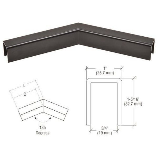 Matte Black 11 Gauge 135 Degree Horizontal Corner for 1/2-in Glass Low Profile Cap Rail, Cr Laurence, Mfr#: GRL10H3MBL