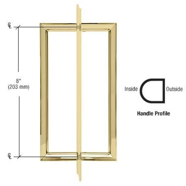 8 in. Unlacquered Brass RM Series Flat Outside Surface/Round Tubing Inside Back-to-Back Pull Handle, Cr Laurence, Mfr#: RM8X8ULBR