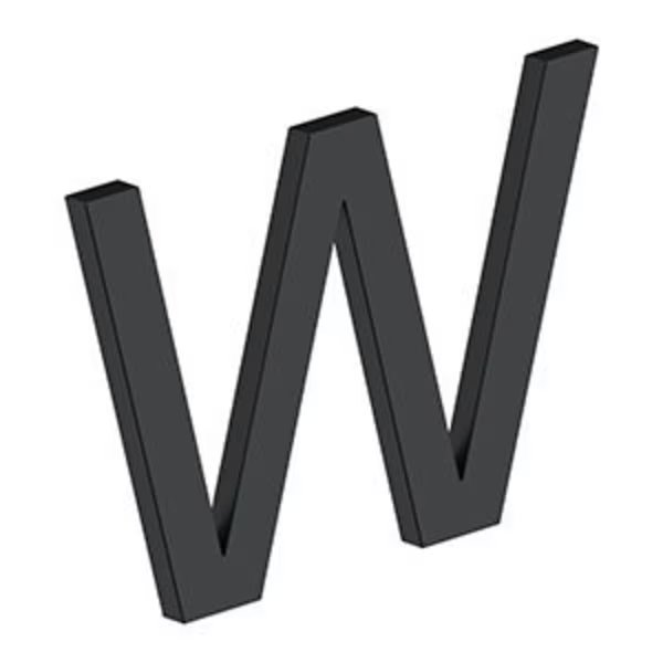 4 LETTER W, E SERIES W/ RISERS, STAINLESS STEEL in Paint Black, Deltana, Mfr#: RNE-WU19