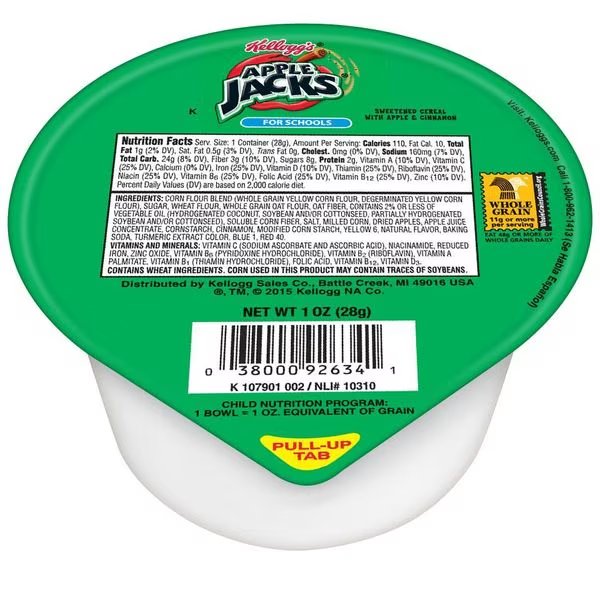 Kellogg's Reduced Sugar Whole Grain Apple Jacks Cereal 1 oz., PK96, Kelloggs, Mfr#: 3800078787