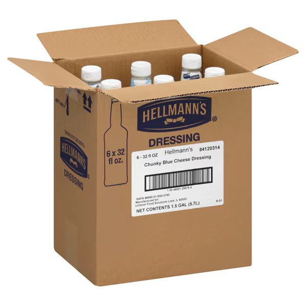 Blue Cheese Salad Dressing Salad Bar Bottles 32 fl. oz., PK6, Hellmanns, Mfr#: 84120314