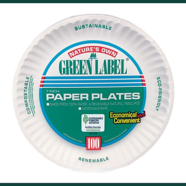 AJM Green Label 7" Paper Plate, PK200, Ajm Packaging, Mfr#: PP7GR010100A