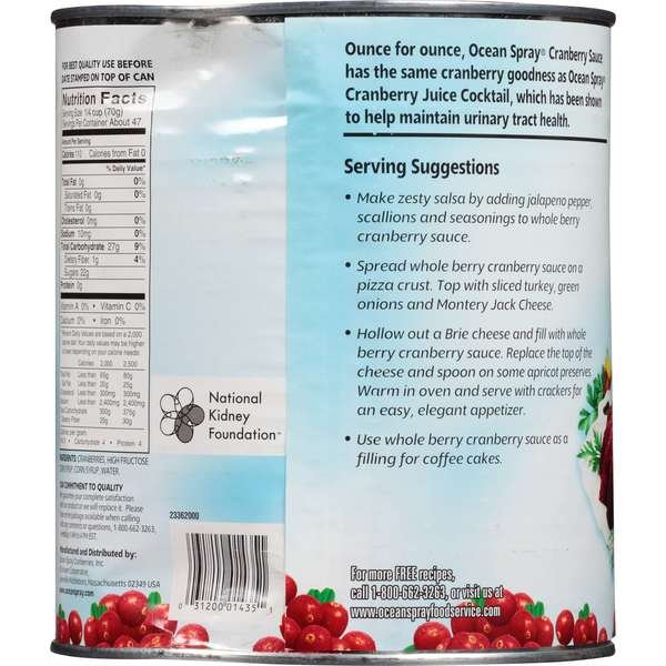 Ocean Spray Whole Cranberry Sauce 10lbs Can, PK6, Ocean Spray, Mfr#: 01435