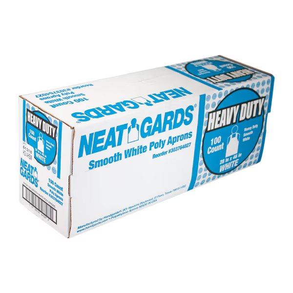 Handgards Neatgards Heavy Duty Smooth White Poly Apron, PK100, Neatgards, Mfr#: 303764027