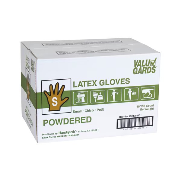 Valugards Latex, Latex Disposable Gloves, Latex, Powdered, S, 1000 PK, White, Valugards, Mfr#: 304750131