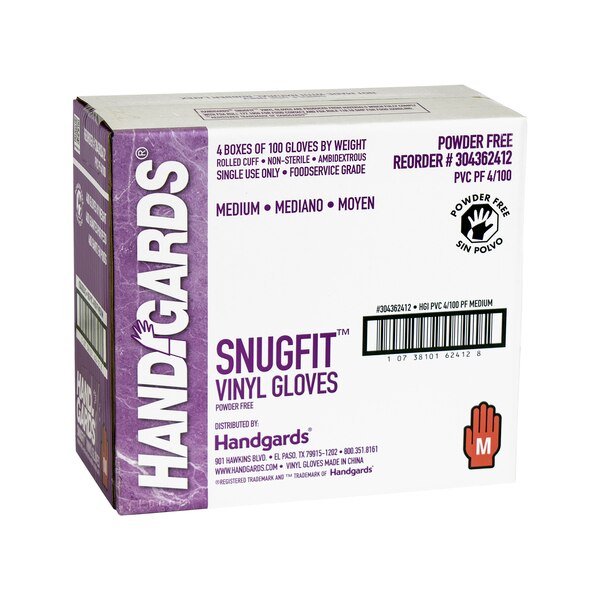 Handgards Snugfit Powder Free Medium Vinyl Glove, PK400, Handgards, Mfr#: 304362412